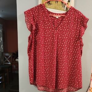 Elegant Red Heart Print Blouse